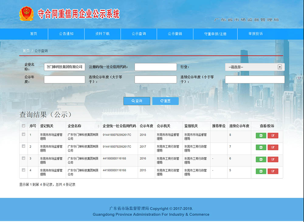 廣東守門神科技集團連續8年獲得“廣東省守合同重信用企業”稱號